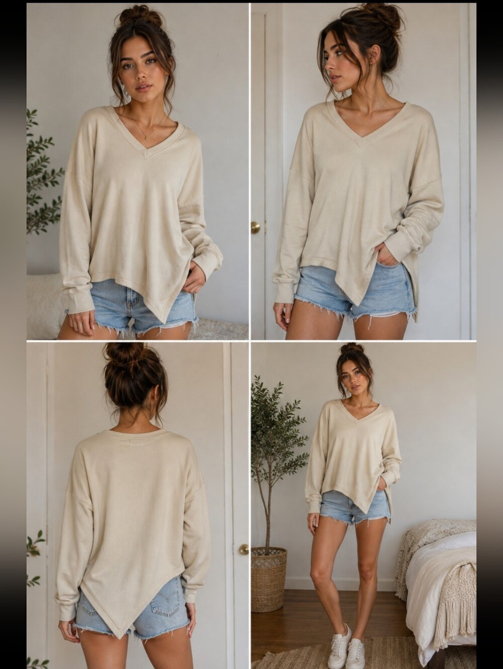 Fabletics Lightweight V-Neck Pullover Sweater - Cream